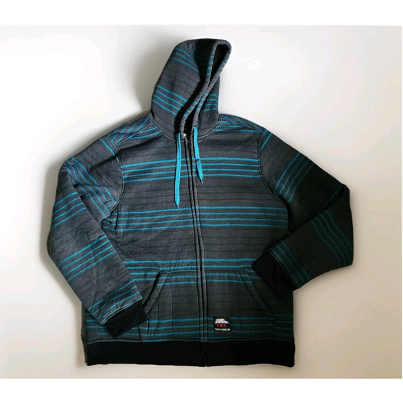 No Fear Other - No Fear Sweatshirt Mens XL Gray & Blue Striped Full Zip Fleece Lined Hoodie Y2K
